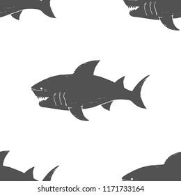 Shark seamless pattern, Hand drawn sketched doodle shark, vector illustration.