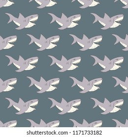 Shark seamless pattern, Hand drawn sketched doodle shark, vector illustration.