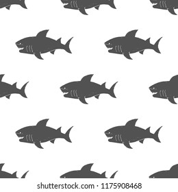 Shark seamless pattern, Hand drawn sketched doodle shark, vector illustration.