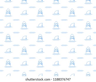 Shark seamless pattern, Hand drawn sketched doodle shark, vector illustration.