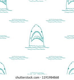 Shark seamless pattern, Hand drawn sketched doodle shark, vector illustration.