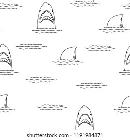 Shark seamless pattern, Hand drawn sketched doodle shark, vector illustration.