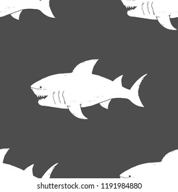 Shark seamless pattern, Hand drawn sketched doodle shark, vector illustration.