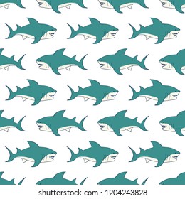 Shark seamless pattern, Hand drawn sketched doodle shark, vector illustration.