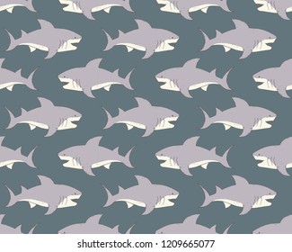 Shark seamless pattern, Hand drawn sketched doodle shark, vector illustration.