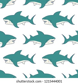 Shark seamless pattern, Hand drawn sketched doodle shark, vector illustration.