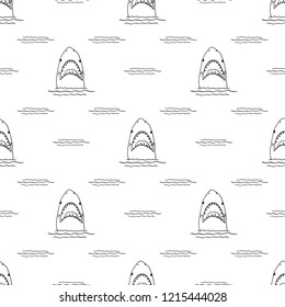Shark seamless pattern, Hand drawn sketched doodle shark, vector illustration.