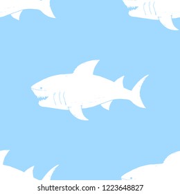 Shark seamless pattern, Hand drawn sketched doodle shark, vector illustration.