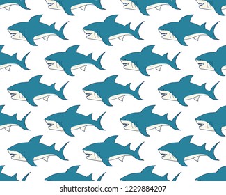 Shark seamless pattern, Hand drawn sketched doodle shark, vector illustration.