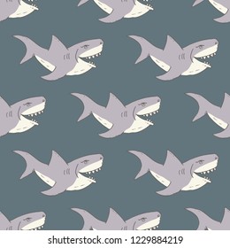 Shark seamless pattern, Hand drawn sketched doodle shark, vector illustration.