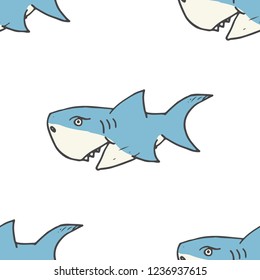 Shark seamless pattern, Hand drawn sketched doodle shark, vector illustration.