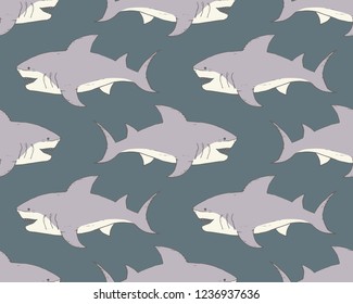 Shark seamless pattern, Hand drawn sketched doodle shark, vector illustration.