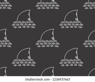 Shark seamless pattern, Hand drawn sketched doodle shark, vector illustration.