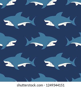 Shark seamless pattern, Hand drawn sketched doodle shark, vector illustration.