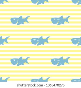 Shark seamless pattern, Hand drawn sketched doodle shark, vector illustration.