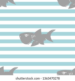 Shark seamless pattern, Hand drawn sketched doodle shark, vector illustration.