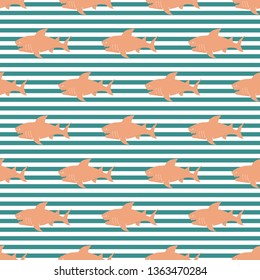 Shark seamless pattern, Hand drawn sketched doodle shark, vector illustration.