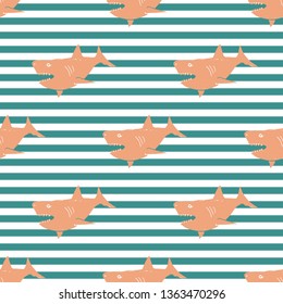 Shark seamless pattern, Hand drawn sketched doodle shark, vector illustration.