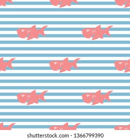 Shark seamless pattern, Hand drawn sketched doodle shark, vector illustration.