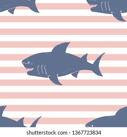 Shark seamless pattern, Hand drawn sketched doodle shark, vector illustration.