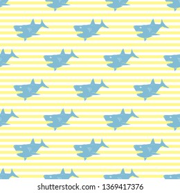 Shark seamless pattern, Hand drawn sketched doodle shark, vector illustration.