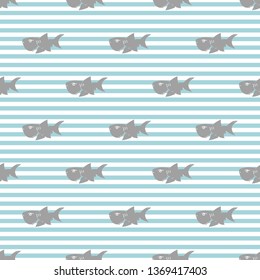 Shark seamless pattern, Hand drawn sketched doodle shark, vector illustration.