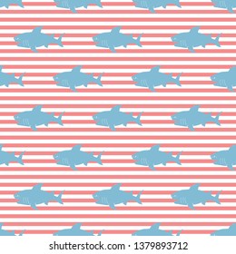 Shark seamless pattern, Hand drawn sketched doodle shark, vector illustration.