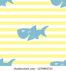 Shark seamless pattern, Hand drawn sketched doodle shark, vector illustration.