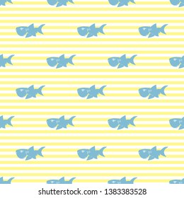 Shark seamless pattern, Hand drawn sketched doodle shark, vector illustration.