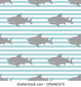 Shark seamless pattern, Hand drawn sketched doodle shark, vector illustration.