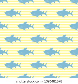 Shark seamless pattern, Hand drawn sketched doodle shark, vector illustration.
