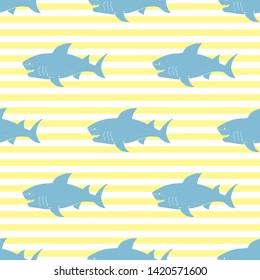 Shark seamless pattern, Hand drawn sketched doodle shark, vector illustration.