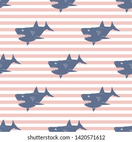 Shark seamless pattern, Hand drawn sketched doodle shark, vector illustration.