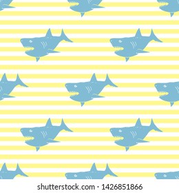 Shark seamless pattern, Hand drawn sketched doodle shark, vector illustration.