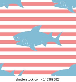 Shark seamless pattern, Hand drawn sketched doodle shark, vector illustration.