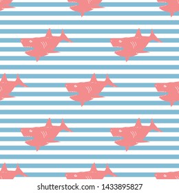 Shark seamless pattern, Hand drawn sketched doodle shark, vector illustration.
