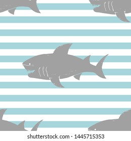 Shark seamless pattern, Hand drawn sketched doodle shark, vector illustration.