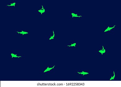 shark seamless pattern. neon color on navy background. great for summer fabric.illustration