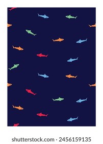 shark seamless pattern. neon colors on navy background. great for summer fabric.illustration