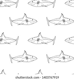 Shark. Seamless pattern. Vector illustration.