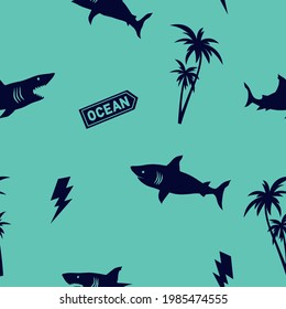 Shark seamless pattern vector print. Fun t-shirt design.Vector illustration design for fashion fabrics, textile graphics, print.