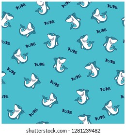 Shark seamless pattern.Cute repeat pattern for kids.Shark drawing.