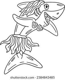 Shark and Seaweed Isolated Coloring Page for Kids