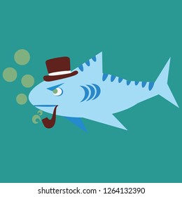shark serious with tobacco vector