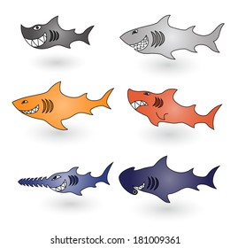 Shark set on white background