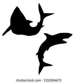 shark set of silhouettes.  vector illustration. 