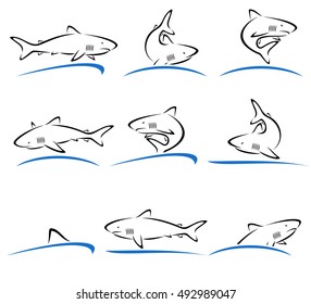 Shark set. Vector