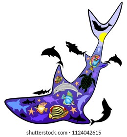 Shark Shape Marine Life Patterned Vector illustration