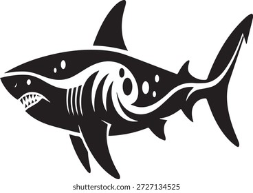 Tubarão com dentes afiados oceano preto e branco