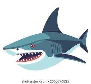 shark with sharp teeth isolated underwater over white